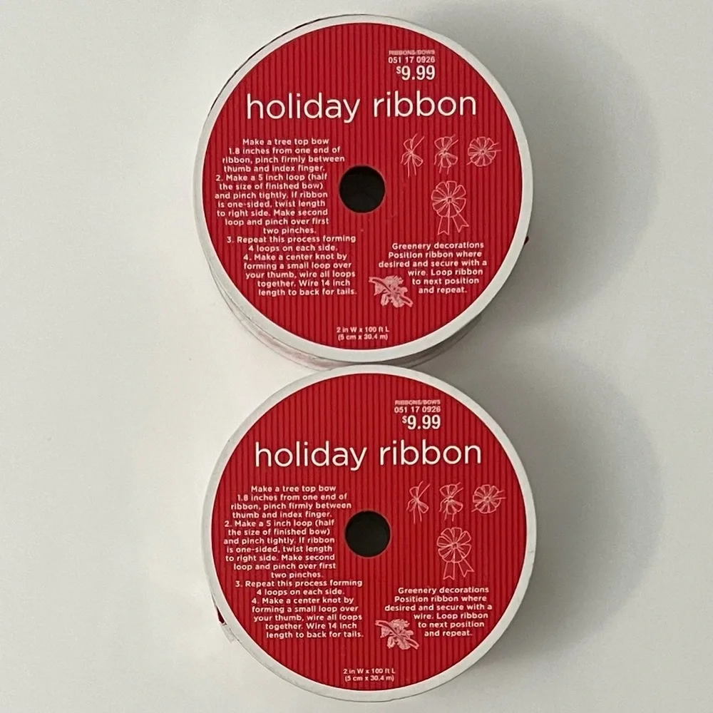 3/$30 Target 2 Inch Holiday Ribbon 100 Feet 2 Roll Bundle Christmas Tree Wreath